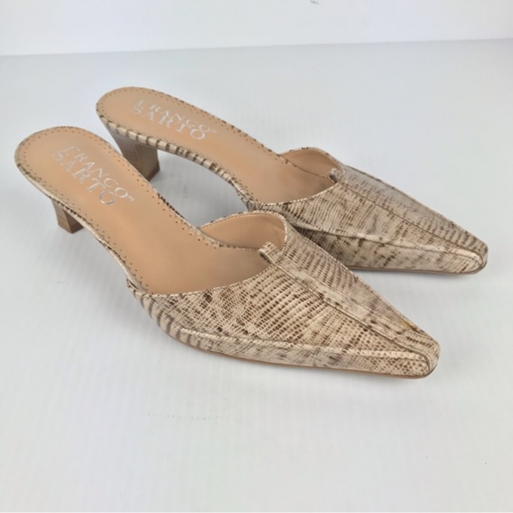 Franco Sarto Beige/Textured Pointed Toe Mules